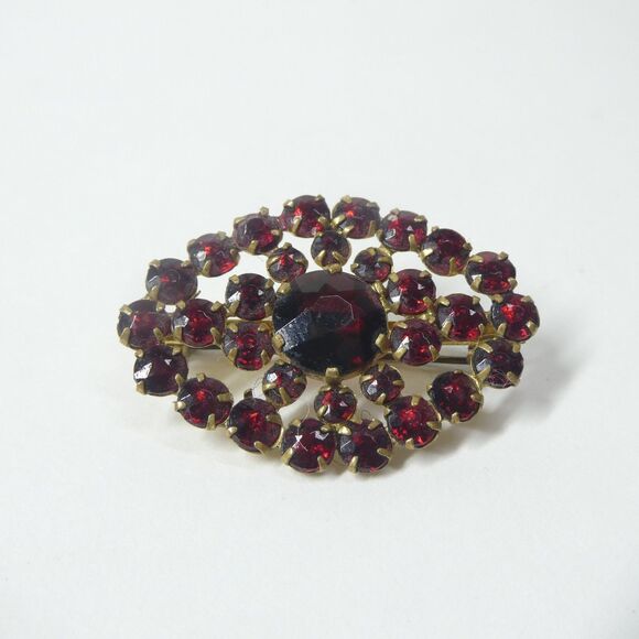 Red Brooch Czechoslovakia Signed Czech Glass Vintage Pin Oval Bohemian - Picture 2 of 11